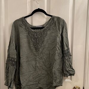 Embroidered Olive Green Blouse